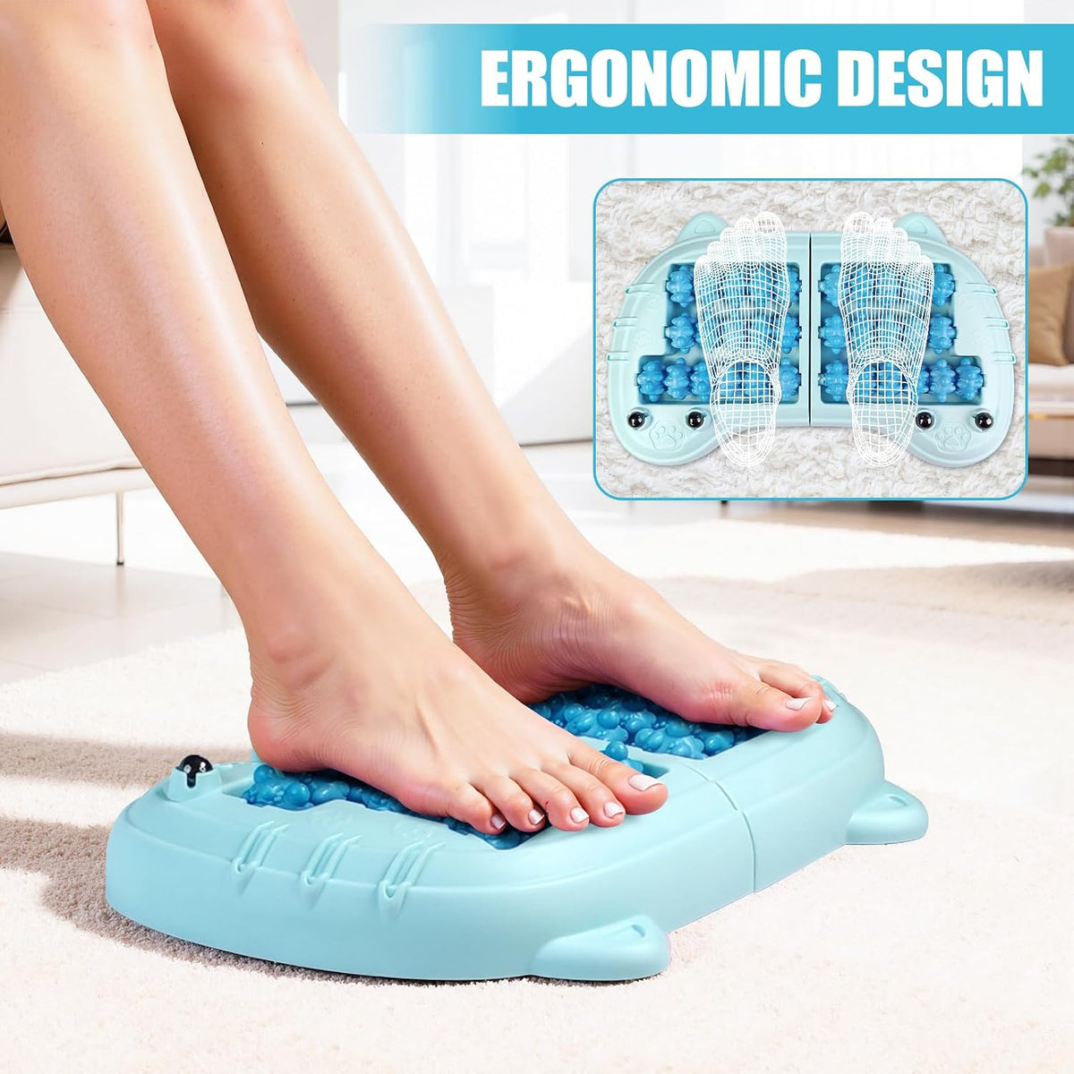 Foot Roller Massager for Plantar Fasciitis Pain Relief, Large Size under Desk Feet Massage, Manual Acupressure Tool, Eases Pain & Cold Feet, Boosts Circulation, Split Portable & Washable，Blue