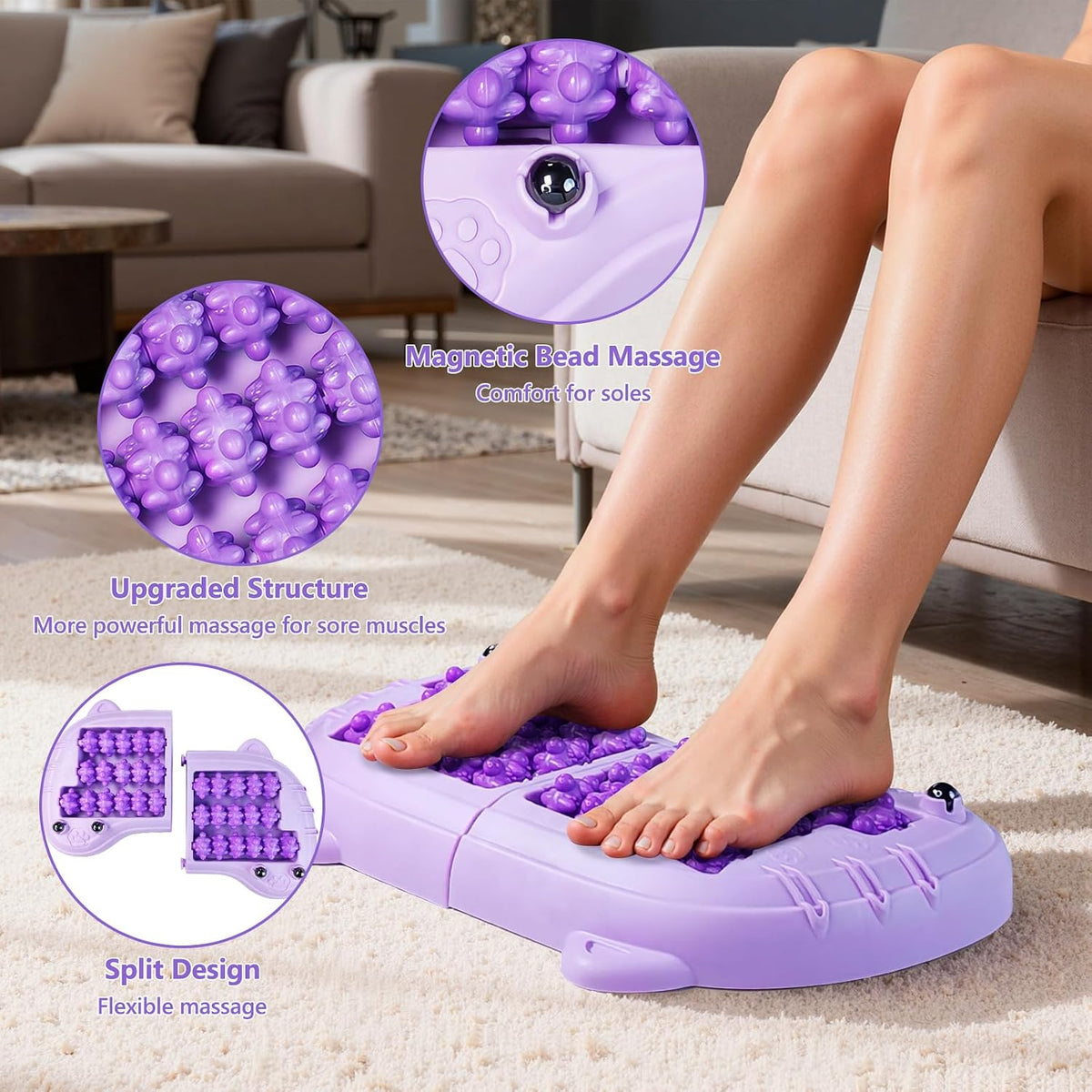 Foot Roller Massager for Plantar Fasciitis Pain Relief, Large Size under Desk Feet Massage, Manual Acupressure Tool, Eases Pain & Cold Feet, Boosts Circulation, Split Portable & Washable，Blue